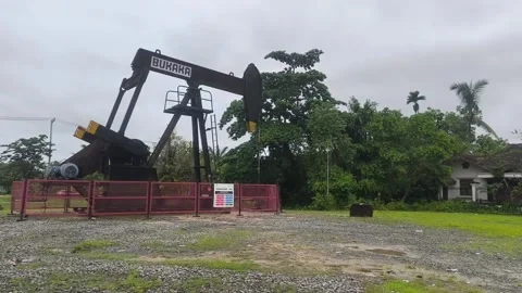 Industrial pumpjack with the text "BUKAKA" Stock Footage 336675003