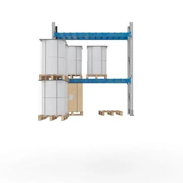 Industrial rack with boxes and pallets on a white background, 3d rendering イラスト素材