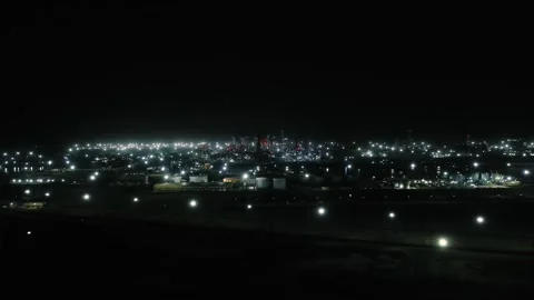 Industrial Refinery at Night Representing Pollution Emissions and Climate Change Video stock 331989815