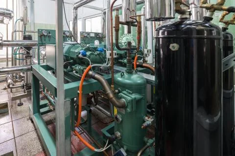 Industrial refrigeration compressor unit. Stock Photos