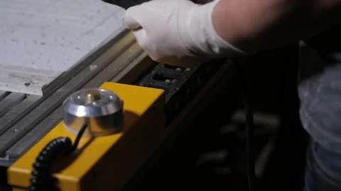 Industrial remote CNC control panel of machinery at cutting factory. Video stock 105743799