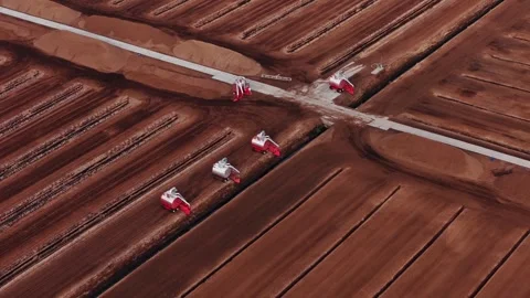 Industrial resource extraction, specialized peat harvesting machines in Baltic Stock Footage 341522950