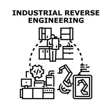 Industrial reverse engineering process analyzing and manufacturing components Illustrazione stock