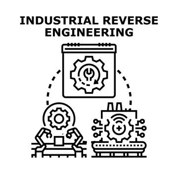 Industrial reverse engineering process analyzing machine components Stock Illustration