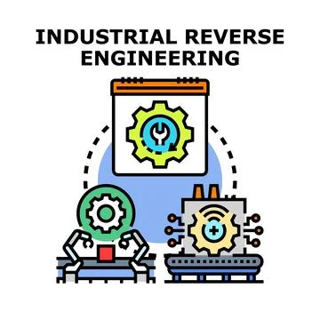 Industrial reverse engineering process analyzing machine components Stock Illustration