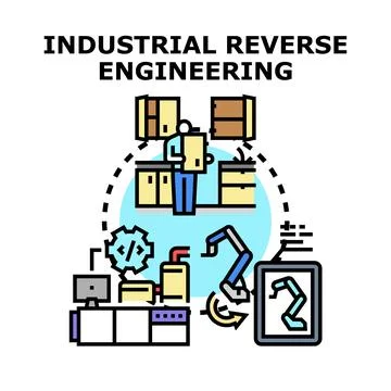Industrial reverse engineering process analyzing and manufacturing components Stock Illustration