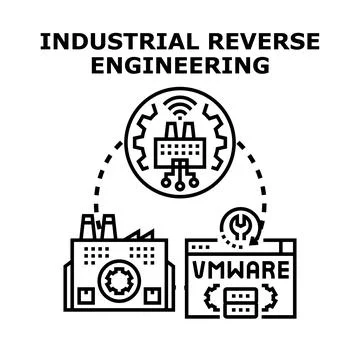 Industrial reverse engineering process engineering manufacturing development Stock Illustration