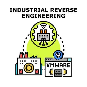 Industrial reverse engineering process engineering manufacturing development Stock Illustration