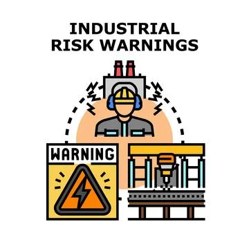 Industrial risk warnings ensuring worker safety protection Illustrazione stock