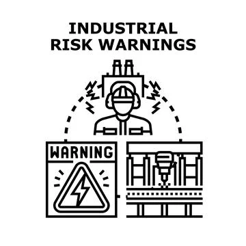 Industrial risk warnings ensuring worker safety protection Stock Illustration