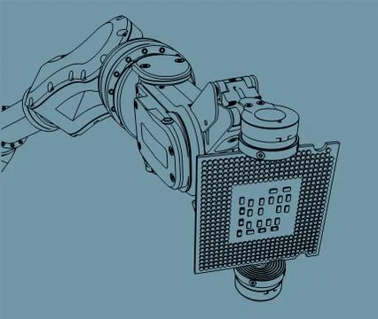 Industrial robot and microelectronics Illustrazione stock