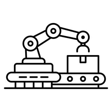 Industrial Robot Arm with Conveyor System in a Modern Factory Setting Stock Illustration