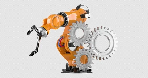 Industrial robot arm with gears, rotation animation seamlessly loopable. 3D.. Stock Footage 332792575