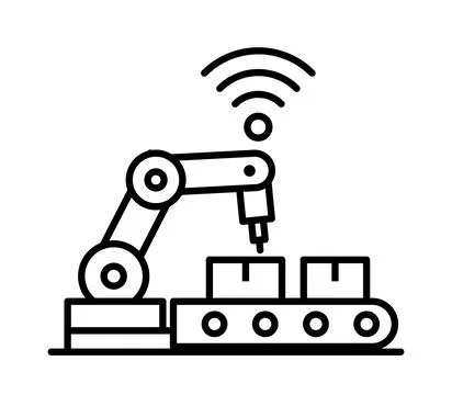 Industrial Robot Arm with Wireless Connectivity for Smart Manufacturing Illustrazione stock