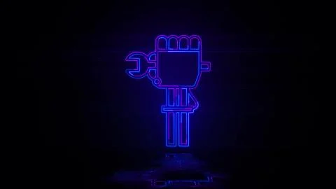 Industrial robot artificial intelligence in neon effect mp4 video Stock Illustration