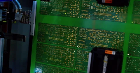 Industrial robot assembles an electronic board. Stock Footage 332854415