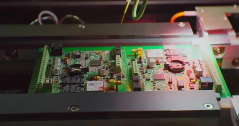 Industrial robot assembles an electronic board.Technological process of Stock Footage 152653017