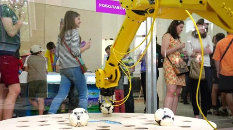 Industrial robot demonstrates its ability. New technologies. Stock Footage 52361471