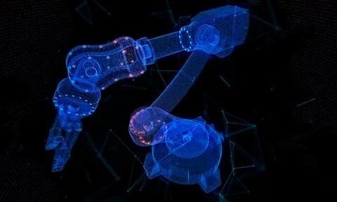 Industrial robot. Digital technology visualization of 3d Illustrazione stock