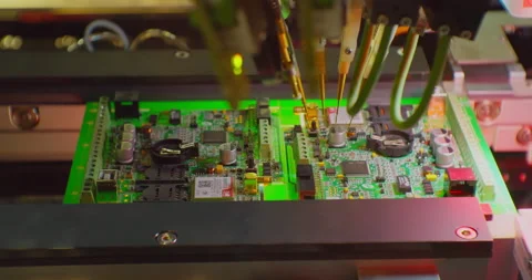 Industrial robot for electronics manufacturing makes a complex printed circuit Stock Footage 152653414