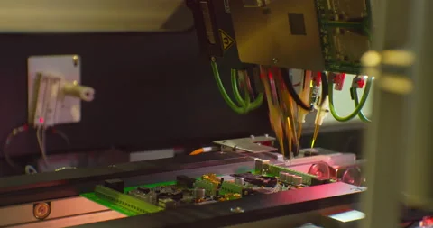Industrial robot for electronics manufacturing makes a complex printed circuit Stock Footage 152667932