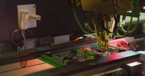 Industrial robot for electronics manufacturing makes a complex printed circuit Stock Footage 152715873