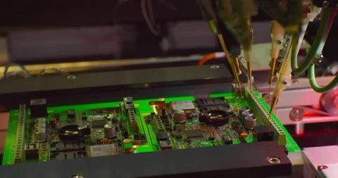 Industrial robot for electronics manufacturing makes a complex printed circuit Stock Footage 152742679