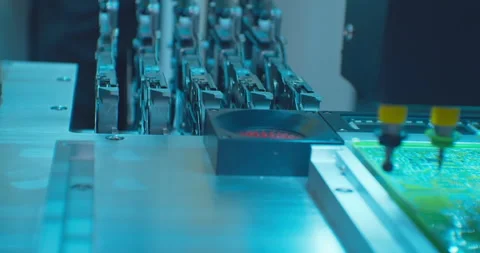 Industrial robot for electronics manufacturing makes a complex printed circuit Video stock 152770587
