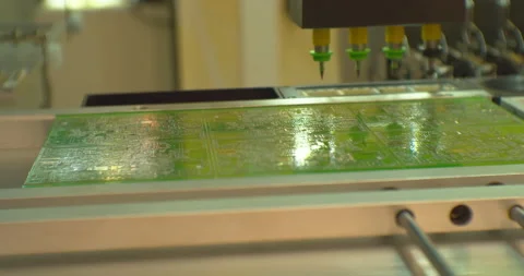 Industrial robot for electronics manufacturing makes a complex printed circuit Stock Footage 152774137