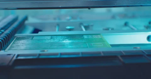 Industrial robot for electronics manufacturing makes a complex printed circuit Stock Footage 152779626