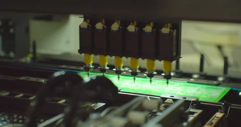Industrial robot for electronics manufacturing makes a complex printed circuit Video stock 152783910