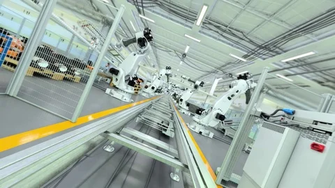 Industrial Robot Factory - 3D Animation - Flat Version, V1 Stock Footage