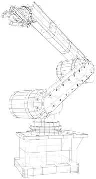 Industrial Robot hand. Wire-frame Vector created of 3d Stock Illustration