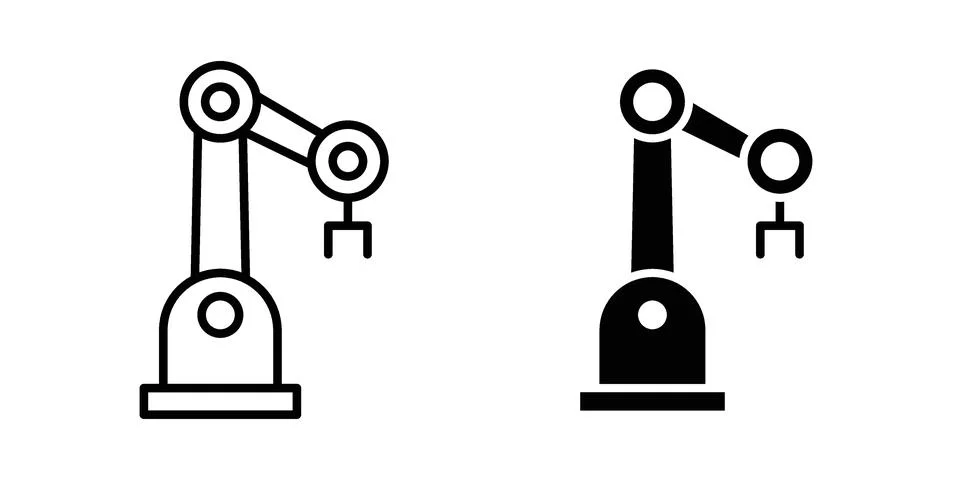 Industrial robot icon linear versions pack on white background Stock Illustration