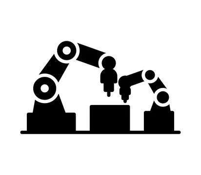 Industrial Robot Manipulating Human Figures in a Modern Factory Setting Stock Illustration