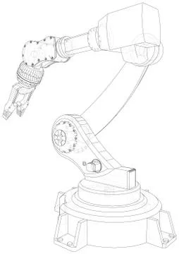 Industrial robot manipulator. EPS10 format. Wire-frame Vector created of 3d Illustrazione stock