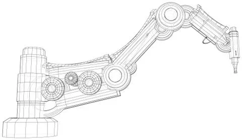 Industrial robot manipulator. EPS10 format. Wire-frame Vector created of 3d Illustrazione stock