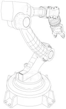 Industrial robot manipulator. Wire-frame on white background. EPS10 format Illustrazione stock
