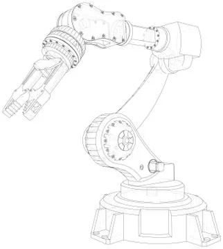 Industrial robot manipulator. Wire-frame on white background. EPS10 format Stock Illustration