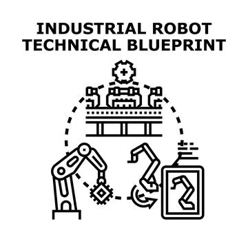 Industrial robot technical blueprint for automation development 스톡 일러스트
