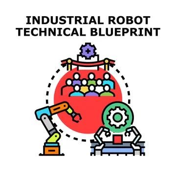 Industrial robot technical blueprint development process Stock Illustration