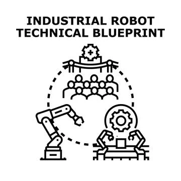 Industrial robot technical blueprint development process 库存插图