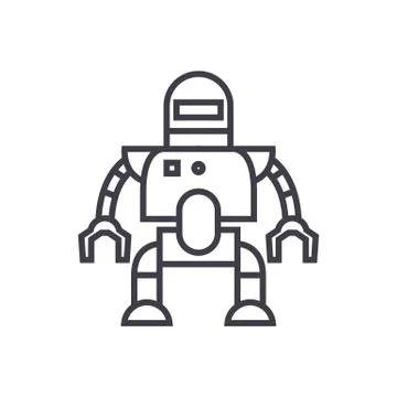 Industrial robot vector line icon, sign, illustration on background, editable Stock Illustration