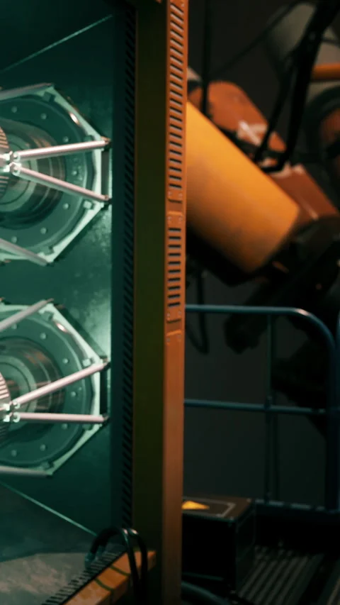 Industrial robot in a workshop during assembly process at night shift Stock Footage 342108413