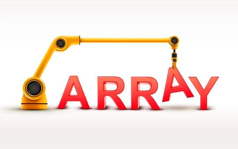 Industrial robotic arm building ARRAY word Stock Illustration