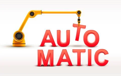 Industrial robotic arm building AUTOMATIC word Stock Illustration