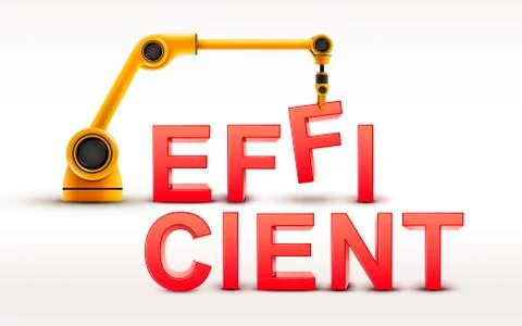Industrial robotic arm building EFFICIENT word Ilustración de archivo