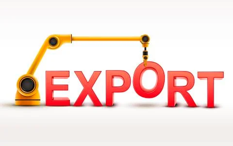 Industrial robotic arm building EXPORT word Illustrazione stock