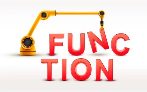 Industrial robotic arm building FUNCTION word Stock Illustration