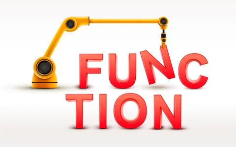 Industrial robotic arm building FUNCTION word Illustrazione stock